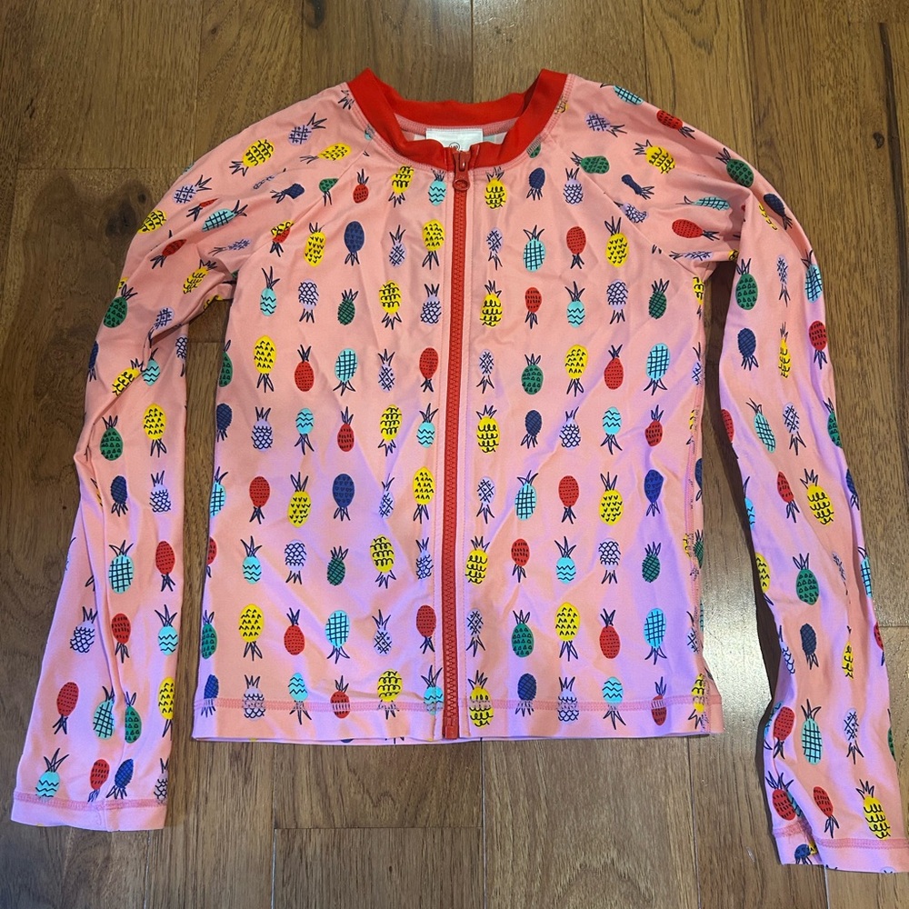 Hannah Andersson Pink Multicolor Pineapple Kids Swim Shirt Rash Guard 140cm NWOT